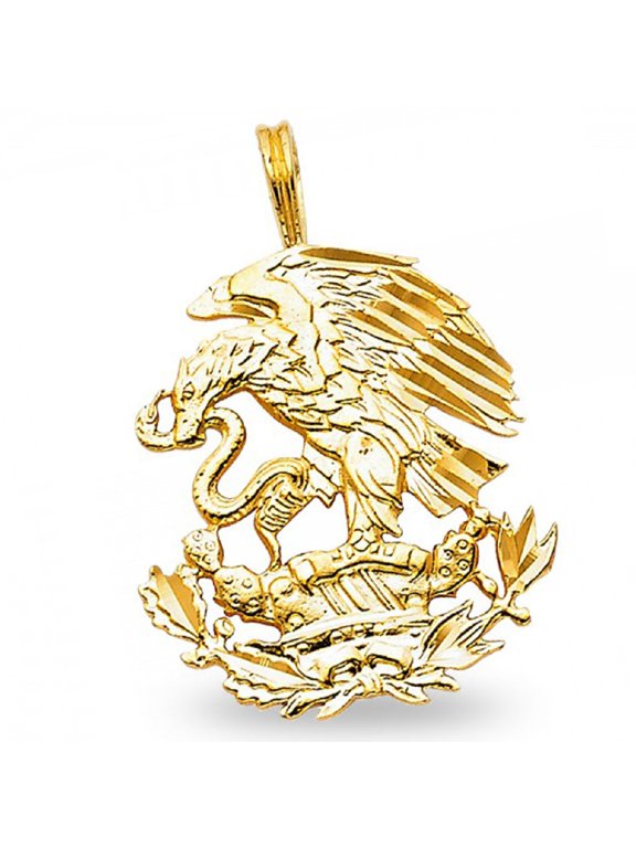Solid 14k Yellow Gold Eagle And Snake Pendant Genuine High Polished Charm Diamond Cut Design New 23 mm x 20 mm
