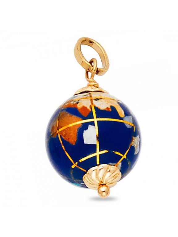 Solid 14k Yellow Gold Earth Globe World Enamel Charm Pendant Polished Ball Genuine New 13 mm x13 mm
