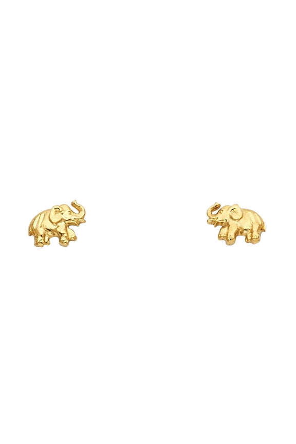 Solid 14k Yellow Gold Elephant Stud Earrings Diamond Cut Fancy Design Polished Finish Small 7 x 8 mm