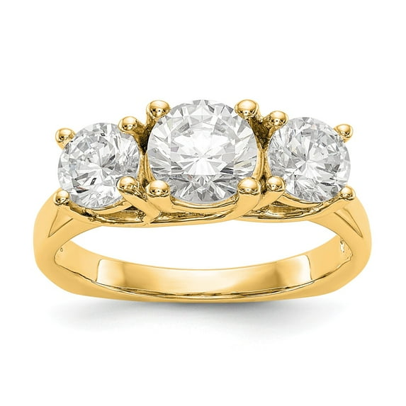 Solid 14k Yellow Gold Engagement Ringment Ring Three Stone Lab Grown Diamond Side-Stones with CZ Cubic Zirconia Center Stone Engagement Ring Size 8.5