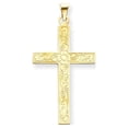 thumbnail image 1 of Solid 14k Yellow Gold Etched Flower Floral Design Cross Pendant Charm - 49mm x 25mm, 1 of 3