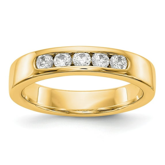 Solid 14k Yellow Gold Flat Partial Closed Five Stone Channel Wedding Ring Band with CZ Cubic Zirconia Size 5
