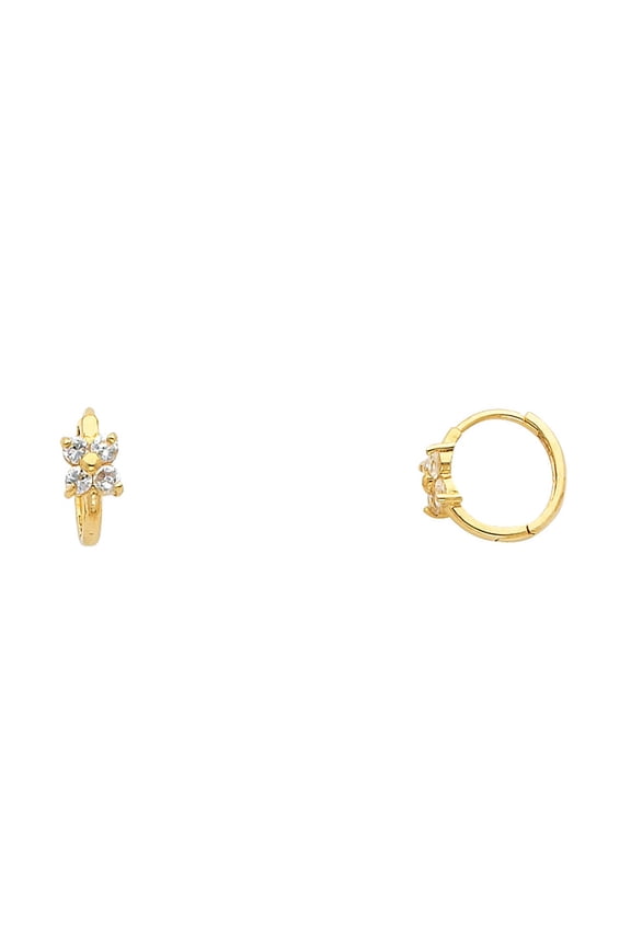 Solid 14k Yellow Gold Flower Huggies Earrings Huggie Hoops Floral Round Stylish Fancy Small 10 mm