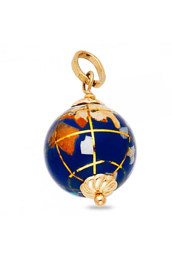 Solid 14k Yellow Gold Globe Pendant Earth Charm Polished Ball Enamel Genuine Fancy Design 13 x13 mm