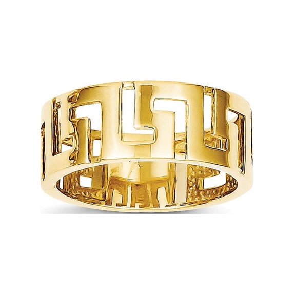 Solid 14k Yellow Gold Greek Key Wedding Band (8mm) - Size 4.5