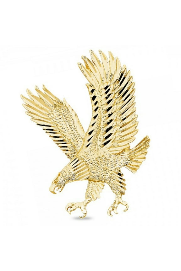 Solid 14k Yellow Gold High Polished Eagle Big Large Mens Pendant Genuine Diamond Cut Charm Hip Hop Style 62 mm x 43 mm