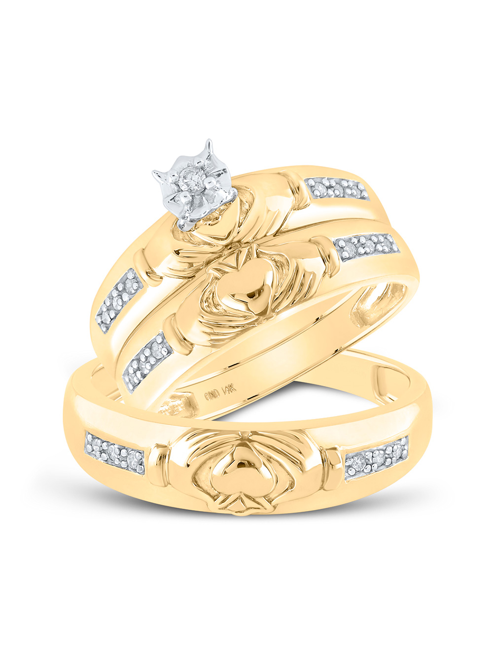 Solid 14k Yellow Gold His and Hers Round Diamond Claddagh Matching ...