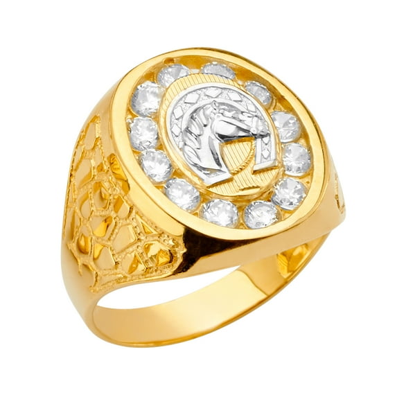 Solid 14k Yellow Gold Horse Mens Cubic Zirconia CZ Fashion Anniversary Ring Size 11.5