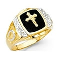 thumbnail image 1 of Solid 14k Yellow Gold Horseshoe Cross Ring Mens Band Black Onyx Religious CZ Good Luck Mens Fancy Size 9, 1 of 1