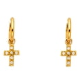 thumbnail image 1 of Solid 14k Yellow Gold Huggies Cross Dangle Earrings Huggie Hoops CZ Religious Drop Style Fancy 26 x 8 mm, 1 of 1