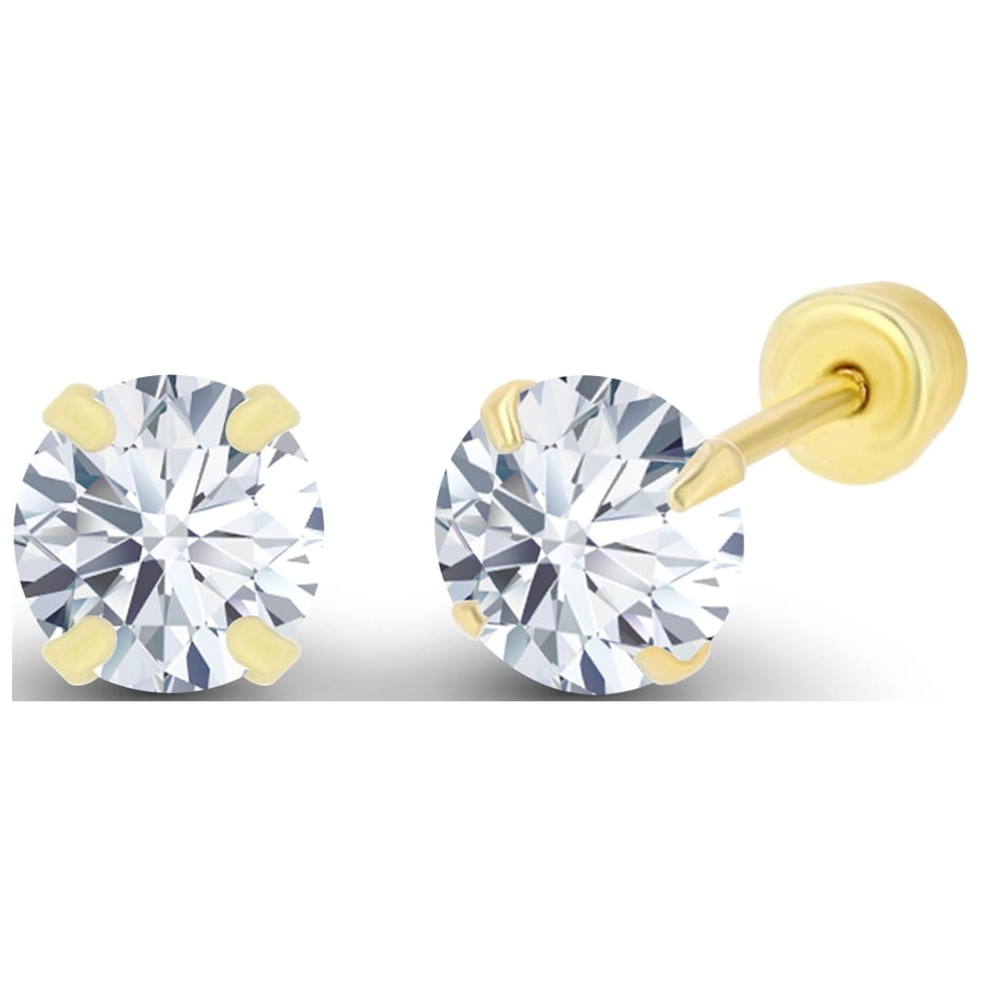 Diamond Stud Earrings. Tested 585 (14K) White Gold, Screw Backs