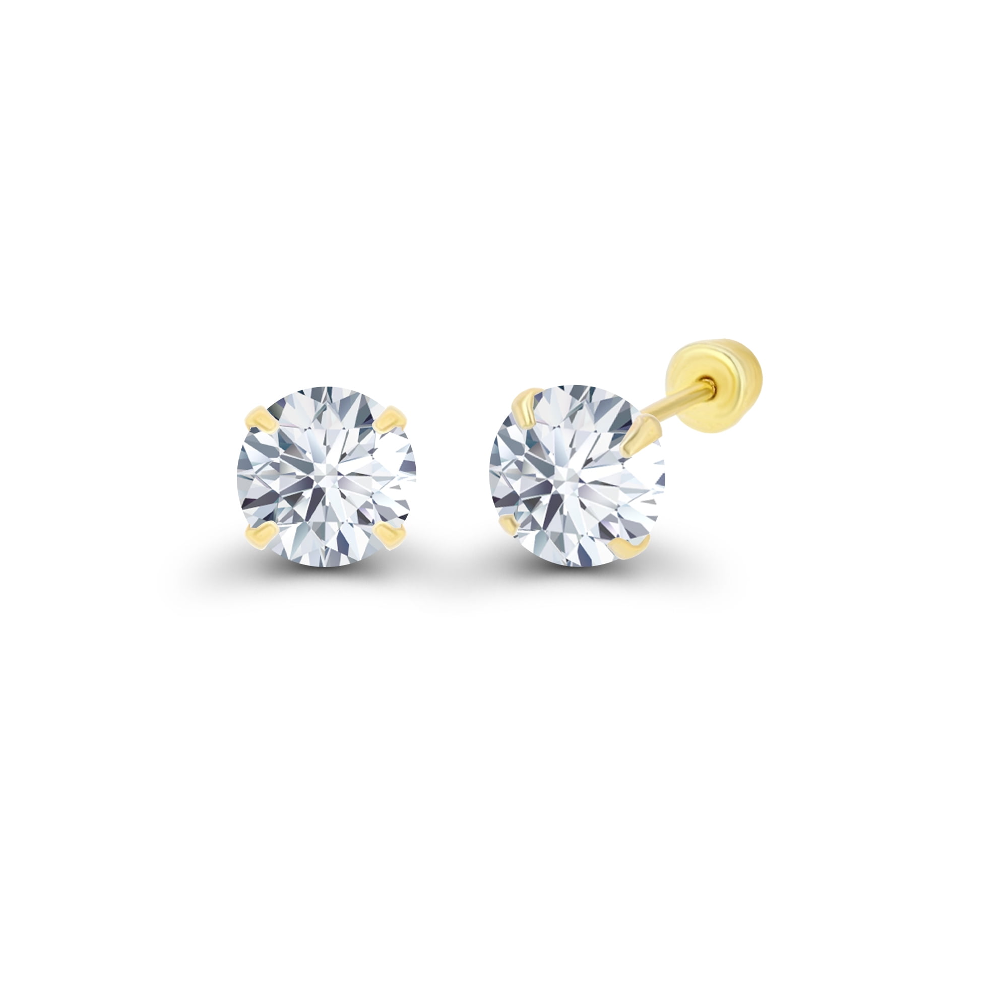 14k Yellow Gold Clear & Pink Cubic Zirconia Heart Screw Back Earrings for  Girls- Round & Heart CZ Stud - Body Pierce Jewelry