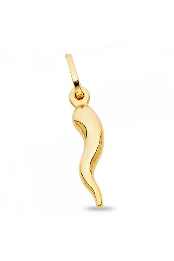 Solid 14k Yellow Gold Italian Horn Pendant Cornicello Charm Polished Classic Design 18 x 8 mm