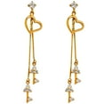 thumbnail image 1 of Solid 14k Yellow Gold Key To My Heart Dangle Earrings Heart CZ Keys Drop Style w/ Chain Fancy 45 mm, 1 of 1