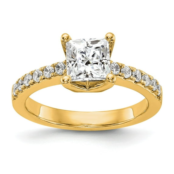Solid 14k Yellow Gold Lab Grown Diamond Side-Stones with CZ Cubic Zirconia Center Stone Engagement Ring Rin Size 5
