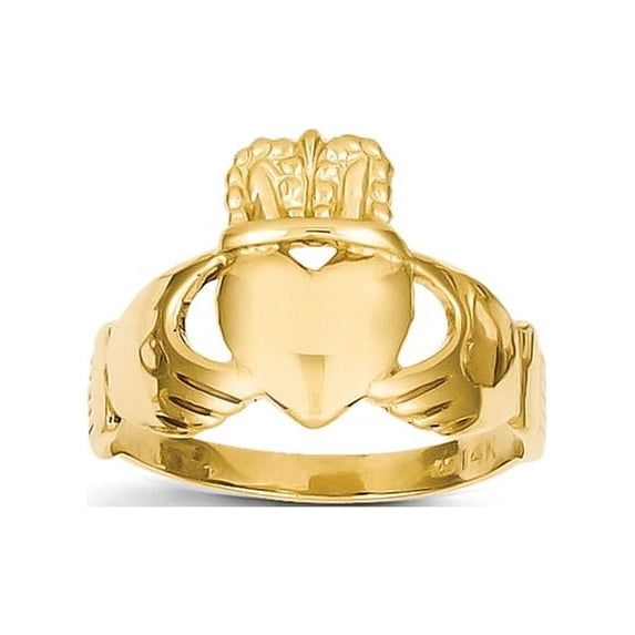 Solid 14k Yellow Gold Ladies Claddagh Ring (7mm) - Size 5