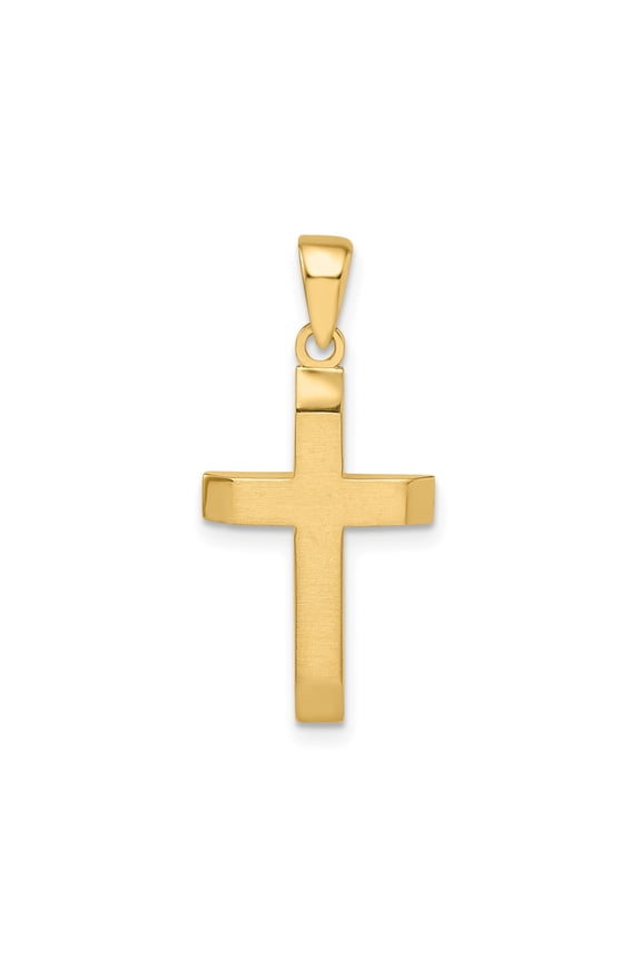 Solid 14k Yellow Gold Latin Cross Pendant for Men and Women Matte Satin Finish Polished Beveled Edges Modern Unisex Faith Jewelry for Everyday Religious Wear