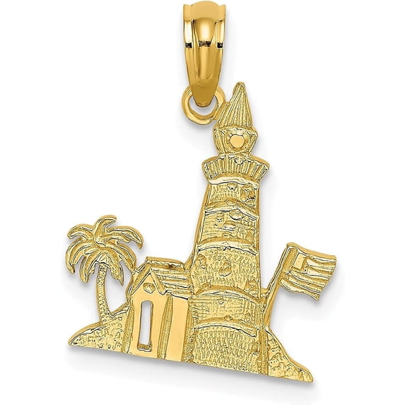 Solid 14k Yellow Gold Lighthouse Charm - 21.7mm