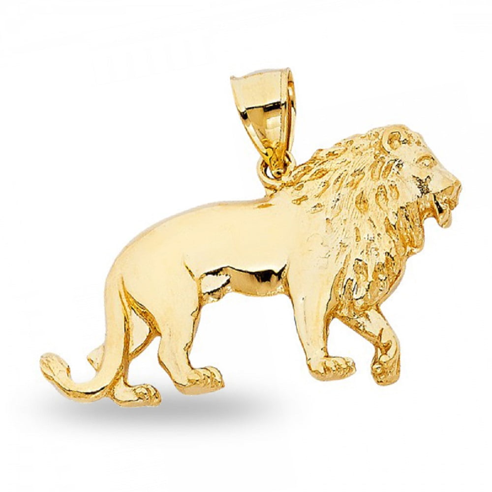 ZEN JEWELZ Solid 14k Yellow Gold Lion Pendant Leo Zodiac Sign Charm King High Polished Diamond Cut Genuine New 23 mm x 42 mm