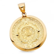 Solid 14k Yellow Gold Mayan Aztec Pendant Calendrio Azteca Genuine Sun Calendar Pewtar Genuine Charm 36 mm x 36 mm