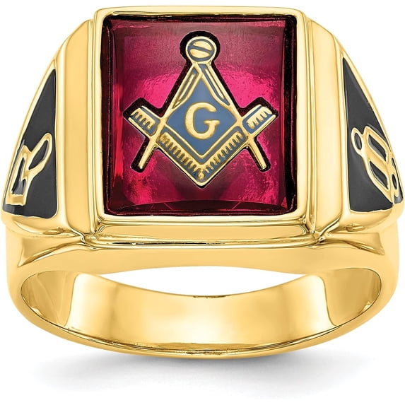 Solid 14k Yellow Gold Men's Polished and Textured Masonic Ring Mounting - Ring Size 10.0 no stones included