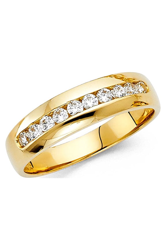 Solid 14k Yellow Gold Mens CZ Wedding Band Engagement Ring Channel Set Polished Finish Fancy Size 12