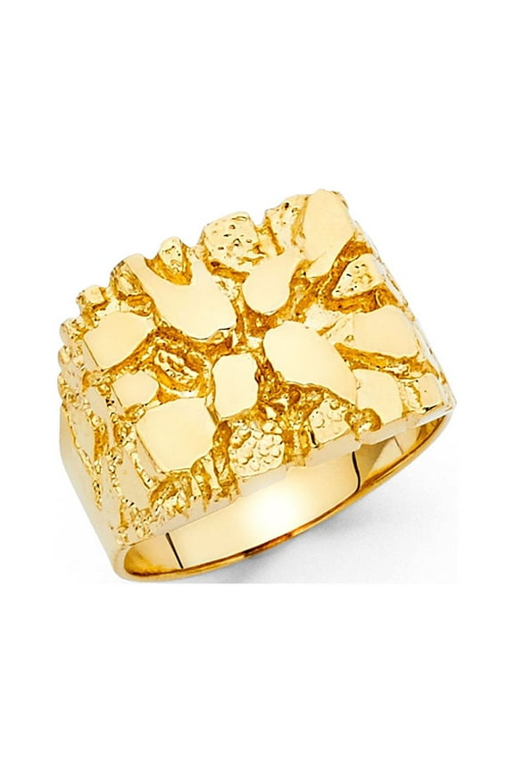 Solid 14k Yellow Gold Mens Nugget Ring Textured Band Diamond Cut Genuine Heavy 15MM Size 12