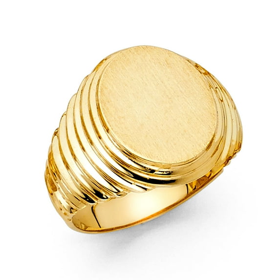 Solid 14k Yellow Gold Mens Round Ring Diamond Cut Polished Brushed Finish Genuine 15MM, Size 8
