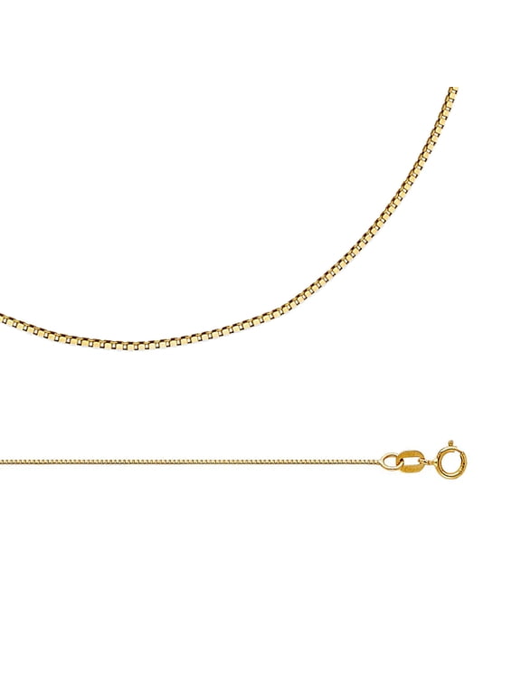 Solid 14k Yellow Gold Necklace Box Chain Plain Square Links Polished Finish Thin 0.6 mm 16 inch