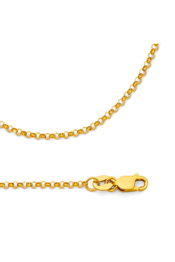 Solid 14k Yellow Gold Necklace Cable Rolo Chain Angle Diamond Cut Link Polished Style 1.6 mm 18 inch