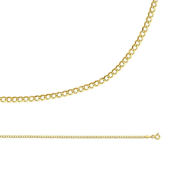 Solid 14k Yellow Gold Necklace Cuban Chain Curb Link Concave Thin Dainty Genuine 2 mm 18 inch