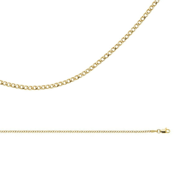 Solid 14k Yellow Gold Necklace Cuban Chain Hollow Curb Links Bevelled Light Thin , 2 mm - 16 inch