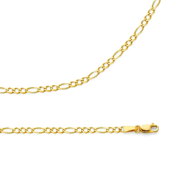 Solid 14k Yellow Gold Necklace Figaro Chain 3 + 1 Link Italian Concave Style Thin 2.7 mm 16 inch