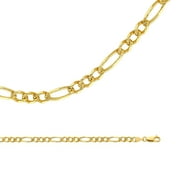 ZEN JEWELZ Solid 14k Yellow Gold Necklace Figaro Chain Pave 3 + 1 Link Diamond Cut Heavy Genuine, 4.7 mm - 20 inch