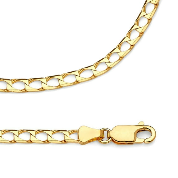 Solid 14k Yellow Gold Necklace Square Curb Chain Mens Diamond Cut Link Polished Style 3.4 mm 24 inch