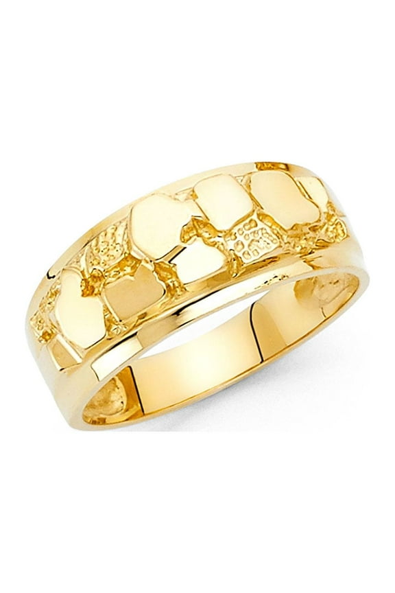 Solid 14k Yellow Gold Nugget Ring Band Textured Design Diamond Cut Polished Genuine 9MM, Size 10