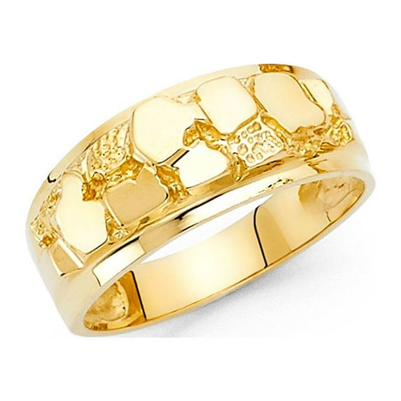 Solid 14k Yellow Gold Nugget Ring Band Textured Design Diamond Cut Polished Genuine 9MM, Size 9