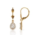 thumbnail image 1 of Solid 14k Yellow Gold Pear-shaped CZ Halo Dangle Leverback Earrings (6mm X 24mm) (april) Dangle Earring for Women, 1 of 2