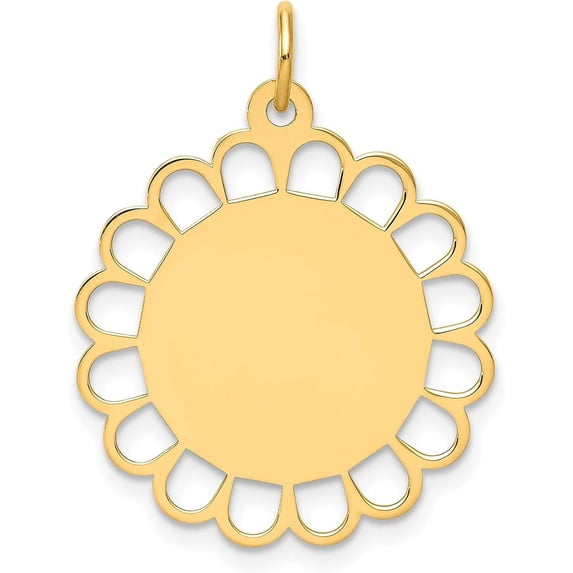 Solid 14k Yellow Gold Plain .018 Gauge Engravable Flower Disc Charm - 28mm