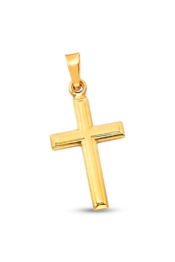 Solid 14k Yellow Gold Plain Cross Pendant Religious Charm Traditional Design Polished 23 x 20 mm