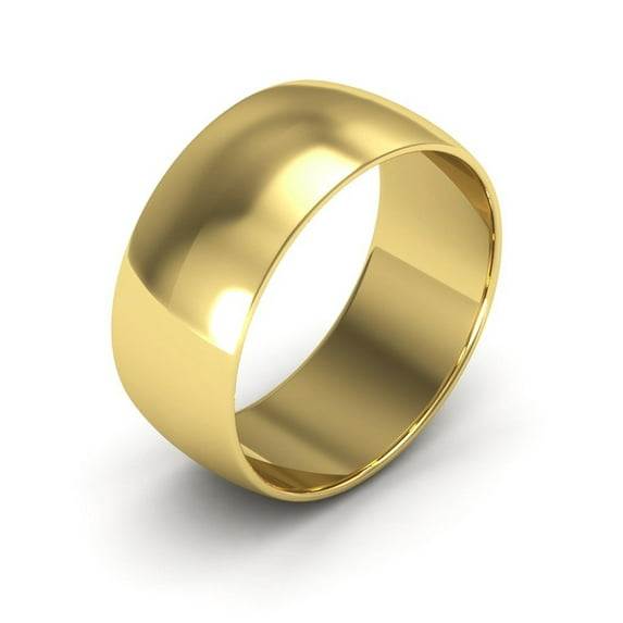 Solid 14k Yellow Gold Plain Dome Wedding Band Ring Polished Finish Calssic, 8 mm, Size 9