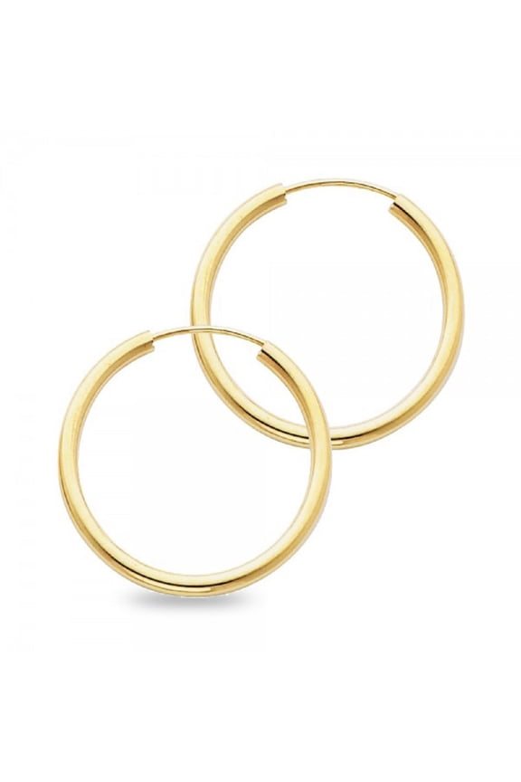 Solid 14k Yellow Gold Plain Hoops Classic Endless Earrings Polished Finish Genuine 25 x 2 mm