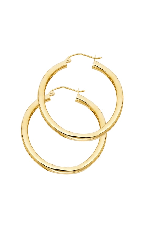 Solid 14k Yellow Gold Plain Hoops Polished Classic Round Earrings French Lock Genuine 28mm x 3mm