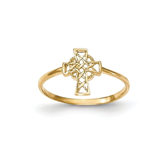 Solid 14k Yellow Gold Polished Celtic Cross Ring - Size 9
