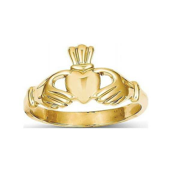 Solid 14k Yellow Gold Polished Claddagh Ring (4mm) - Size 4.5