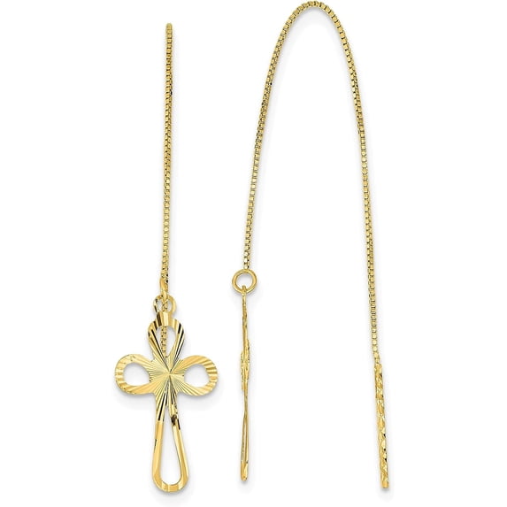 Solid 14k Yellow Gold Polished Diamond Cut Box Chain w/Cross Threader Earrings - 74mm