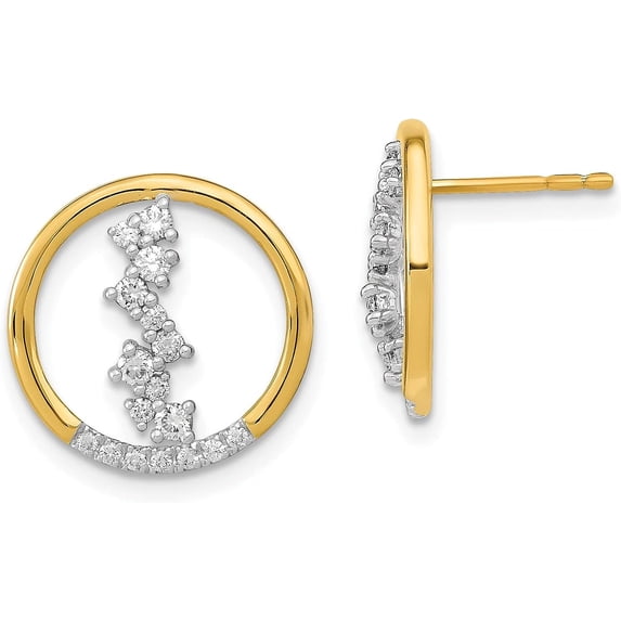 Solid 14k Yellow Gold Polished Diamond Dangle Circle Post Earrings Natural Diamonds