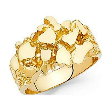 Solid 14k Yellow Gold Polished Nugget Ring for mens ring size 8 - 12 (10.0)