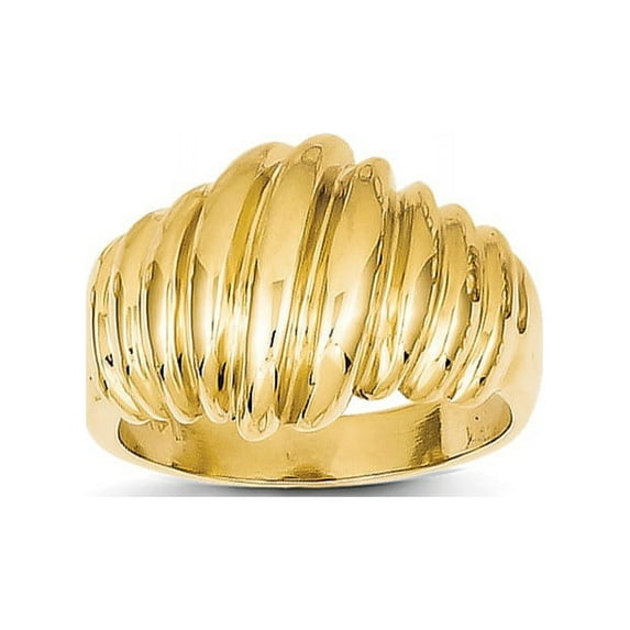 Solid 14k Yellow Gold Polished Scalloped Dome Ring (15mm) - Size 8