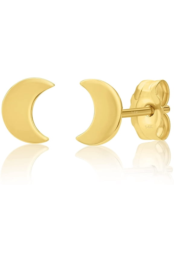 Solid 14k Yellow Gold Polished Small Moon Stud Earrings, Tiny Crescent Moon Stud Earrings, Gold Stud Earrings for Women